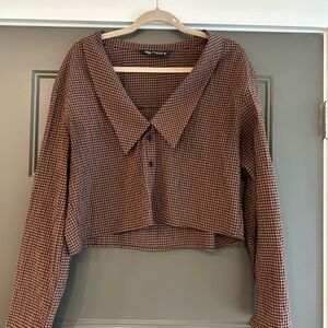Zara Brown Gingham Button Down Shirt